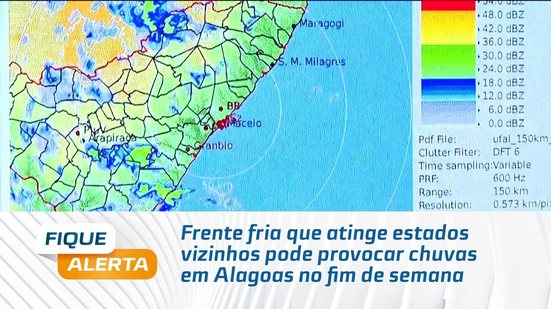 Frente fria que atinge estados vizinhos pode provocar chuvas em Alagoas no fim de semana