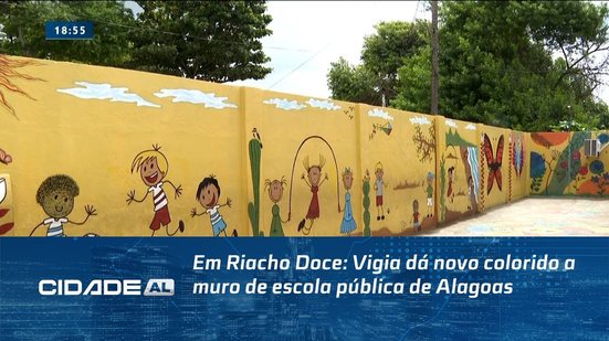 Em Riacho Doce: Vigia dá novo colorido a muro de escola pública de Alagoas