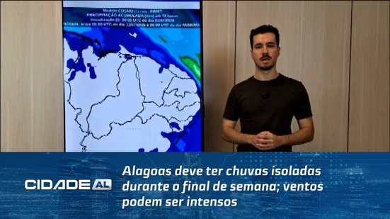 Alagoas deve ter chuvas isoladas durante o final de semana; ventos podem ser intensos