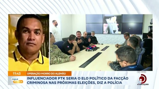 Influenciador PTK seria o elo político da facção criminosa nas próximas eleições, diz a polícia