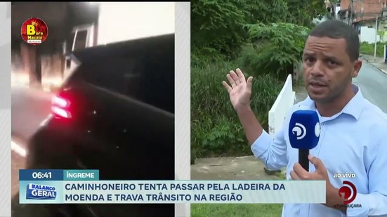 Caminhoneiro tenta passar pela ladeira da moenda e trava trânsito na região