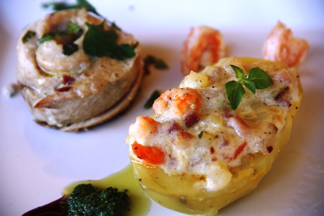 Segundo prato: O destaque é para batata de frutos do mar com mini pedaços de bacon