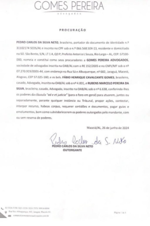 Documento que teria sido assinado pelo prefeito de Rio Largo