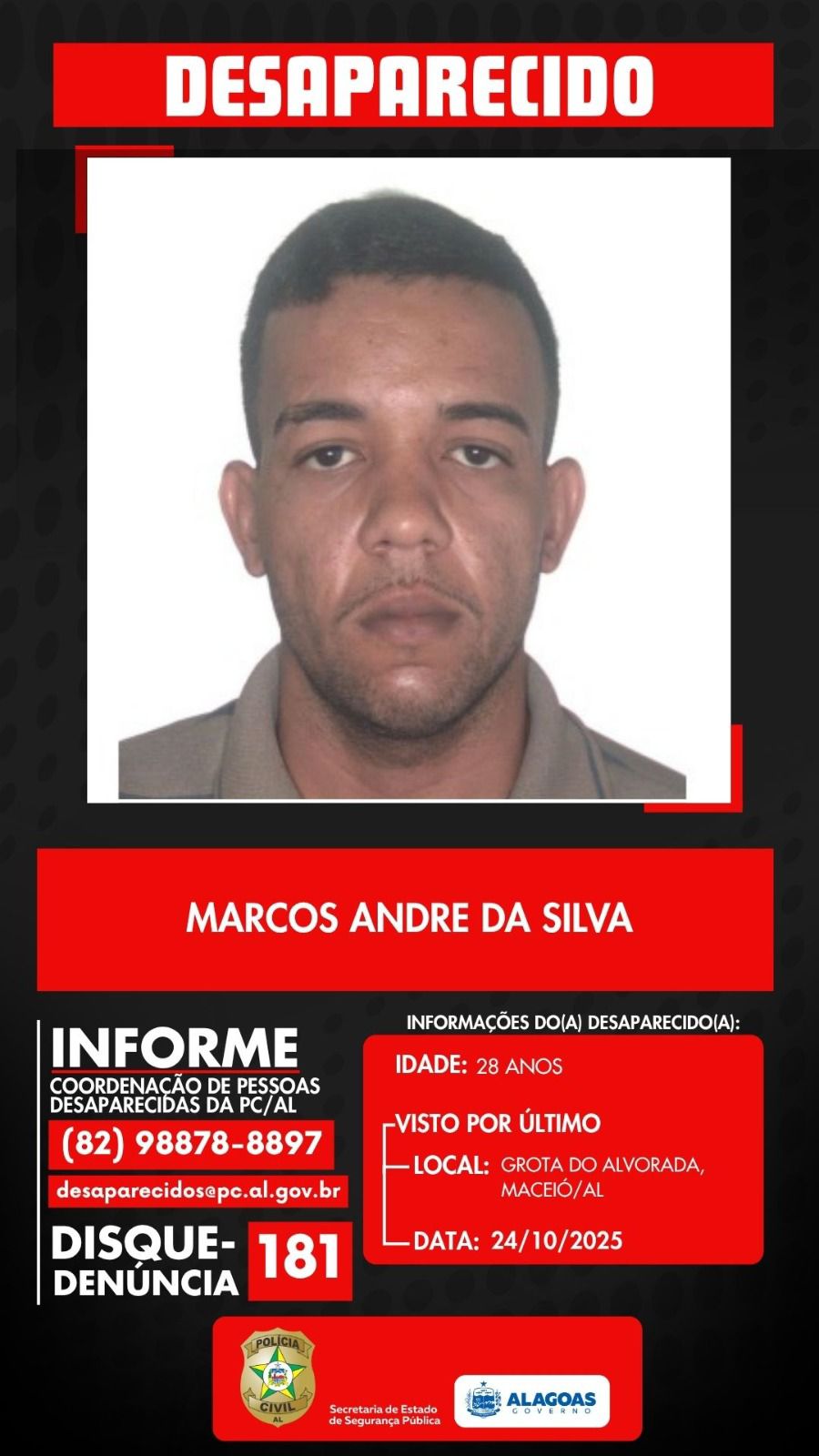 Marcos André ainda é considerado desaparecido