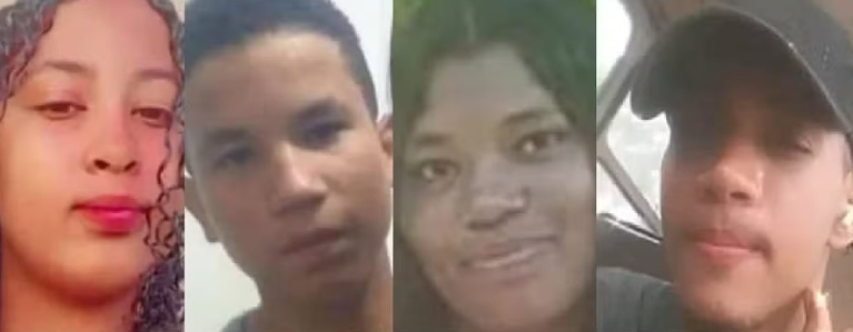 Letícia da Silva Santos, 20 anos; Lucas da Silva Santos, 15 anos; Joselene de Souza Santos, 17 anos; Erick Juan de Lima Silva, 20 anos — Foto: Arquivo pessoal