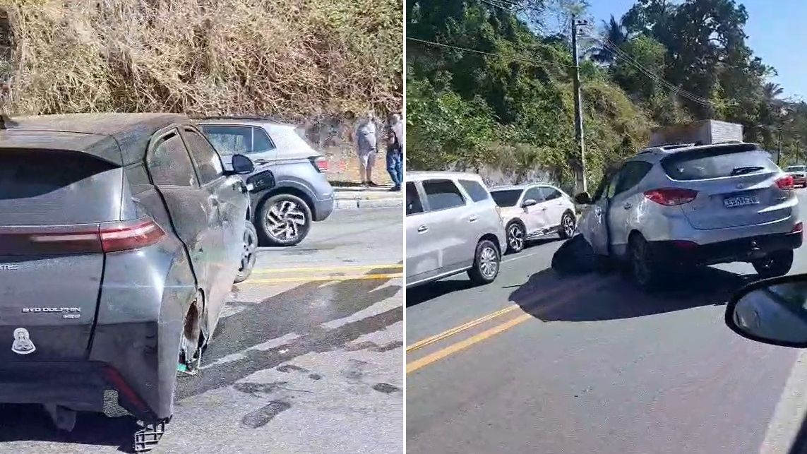 Acidente entre quatro carros provoca vazamento de combustível na Avenida Leste-Oeste