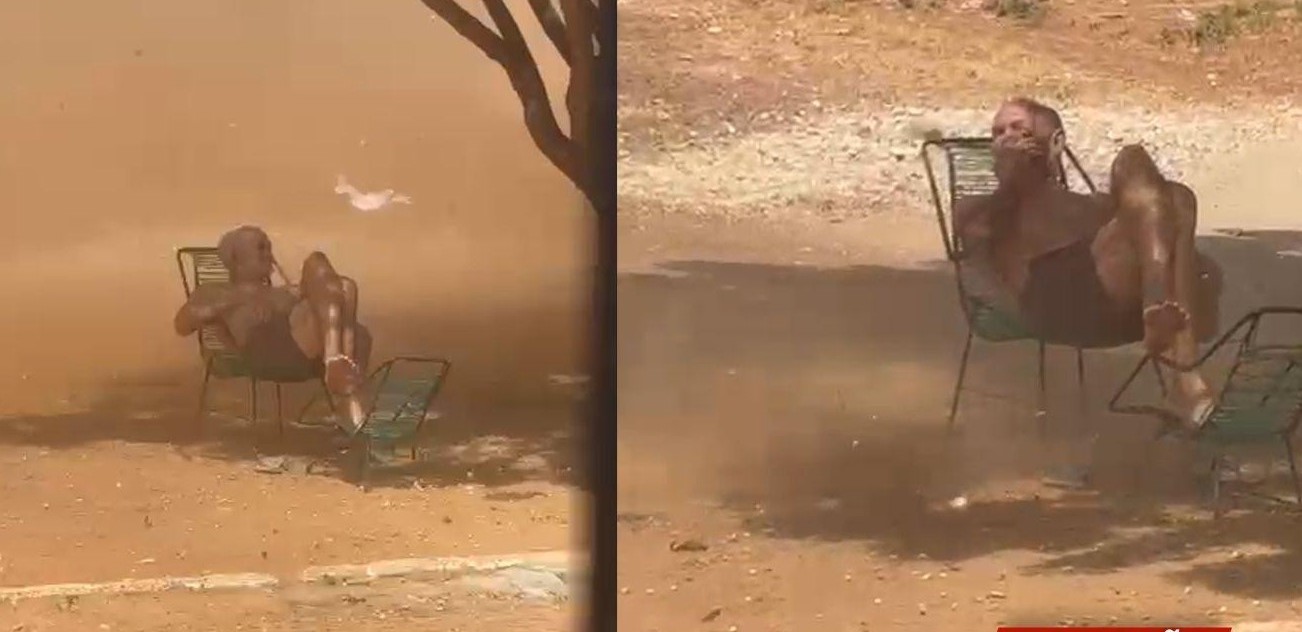 Idoso viraliza ao ficar sentado e calmo em meio a redemoinho de areia no Piauí; assista
