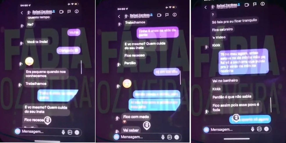 Mensagens trocadas entre Rafael Cardoso e atriz de 17 anos &amp;mdash; Foto: Reprodu&amp;ccedil;&amp;atilde;o/F&amp;aacute;bia Oliveira