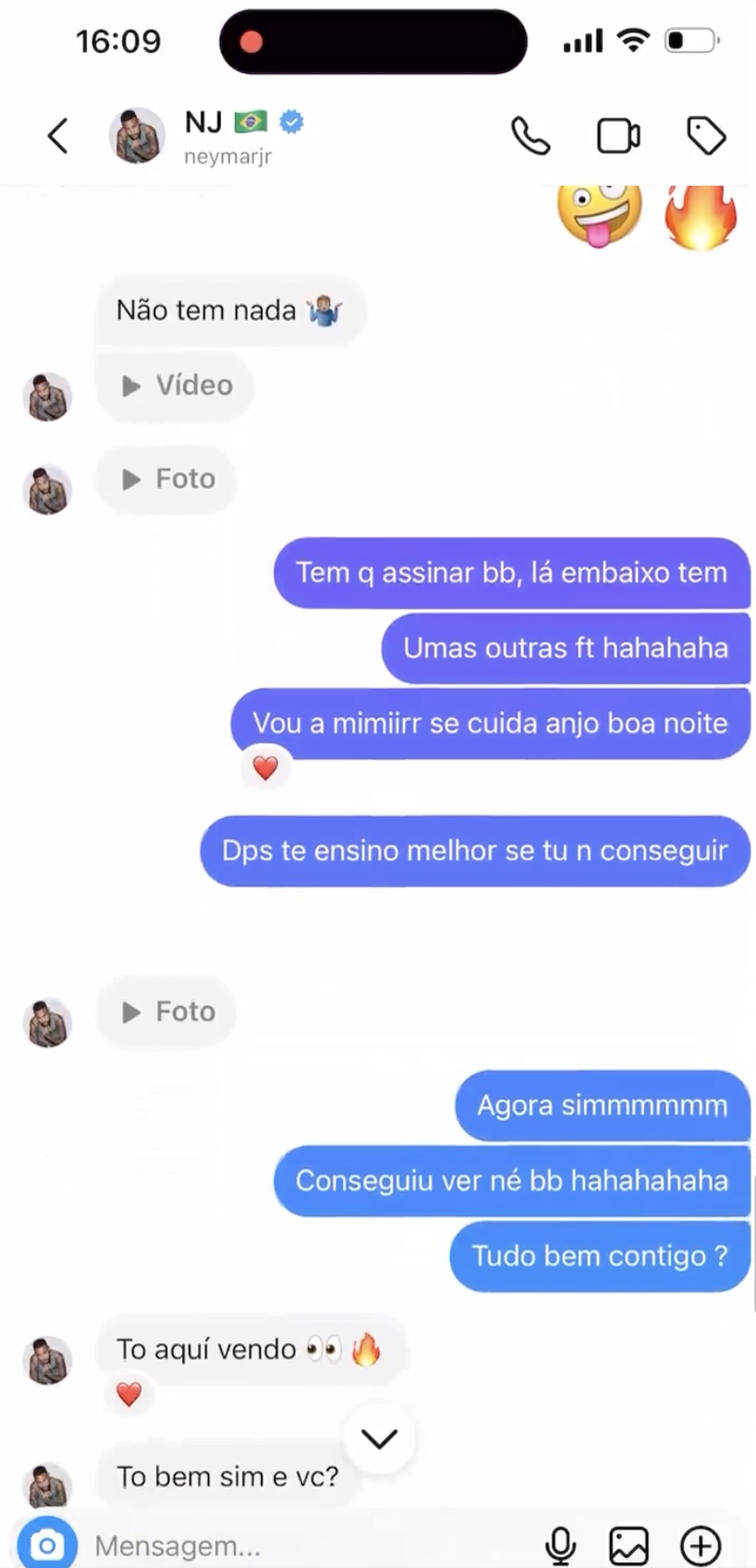 Conversa de Neymar e Aline Faria — Foto: Reprodução: Instagram