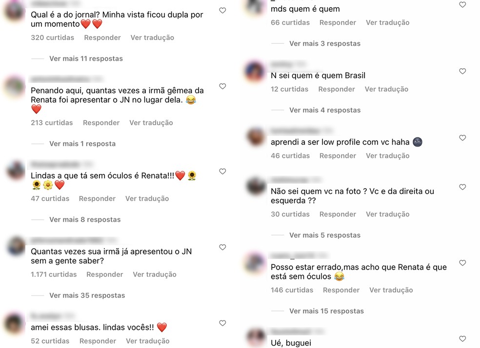 Fãs reagem ao ver foto de Renata Vasconcellos e a irmã gêmea, Lanza Mazza — Foto: Reprodução / Instagram