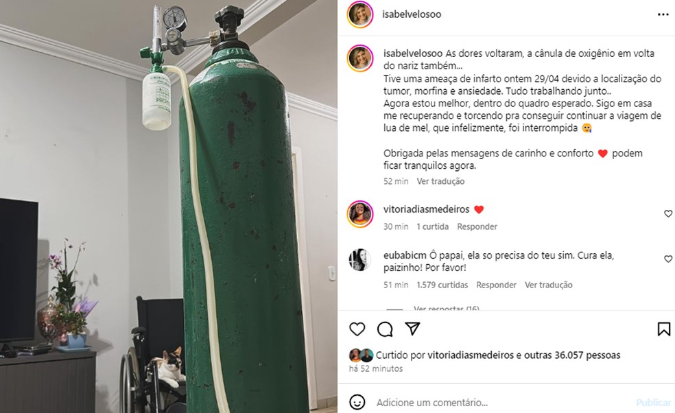 Isabel Veloso, influencer com câncer terminal, tem lua de mel interrompida por causa da saúde — Foto: Reprodução/Instagram