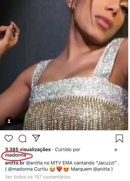 Madonna curte postagem de Anitta (Foto: Reprodução)