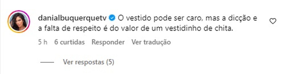 Comentário de Daniela Albuquerque — Foto: Reprodução/Instagram