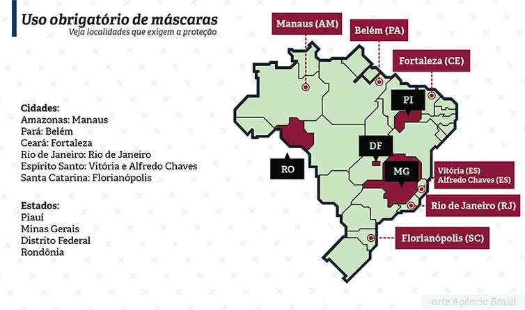 Mapa mostra estados e cidades onde o uso de m&amp;aacute;scaras &amp;eacute; cumpuls&amp;oacute;rio.