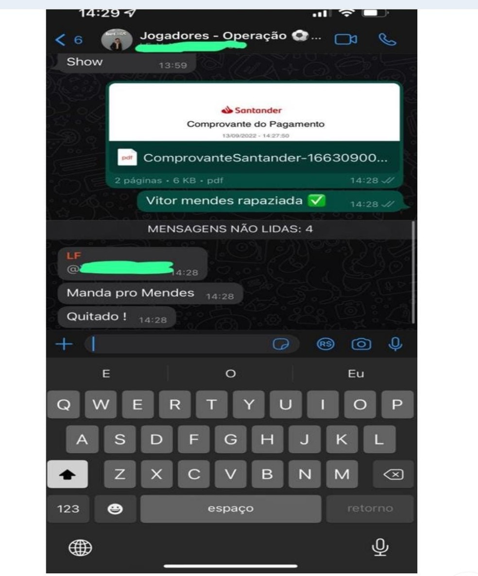 Prints envolvendo Vitor Mendes em manipula&amp;ccedil;&amp;atilde;o de casa de apostas &amp;mdash; Foto: Reprodu&amp;ccedil;&amp;atilde;o