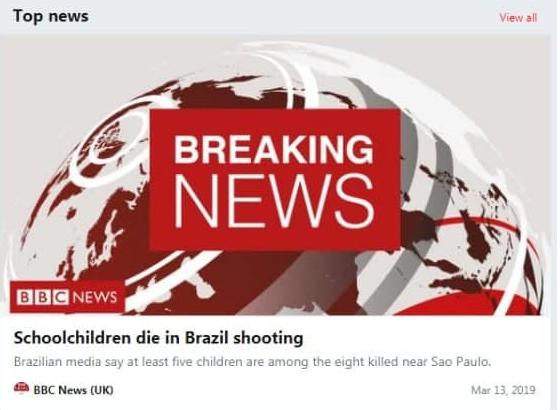 Post da BBC sobre o tiroteio