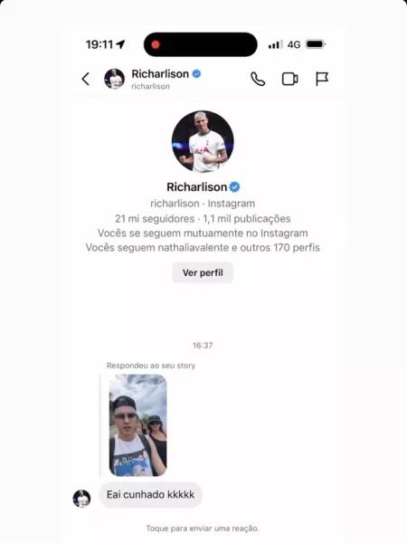 Richarlison manda "e ai cunhado" para Jade Picon - Reprodu&amp;ccedil;&amp;atilde;o/Instagram - Reprodu&amp;ccedil;&amp;atilde;o/Instagram