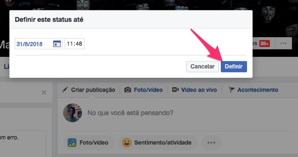 Ação para definir uma data de expiração para uma biografia em perfil do Facebook (Foto: Reprodução/Marvin Costa)