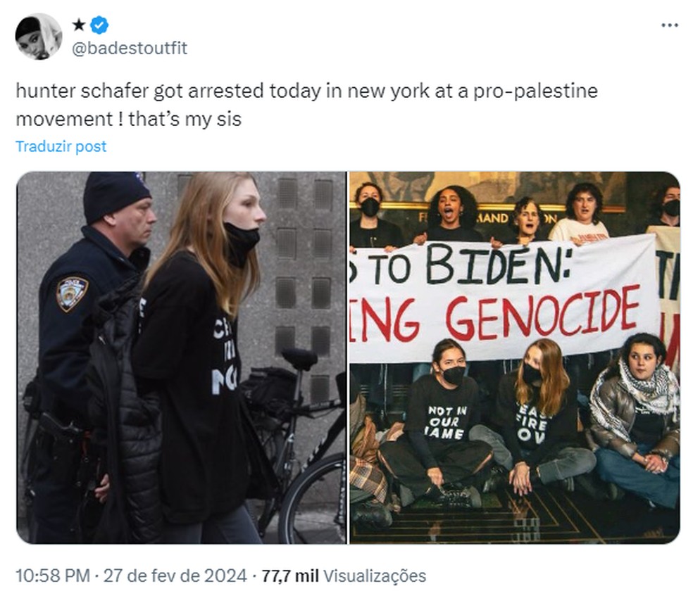 Imagens de Hunter Schafer sendo presa viralizaram nas redes — Foto: reprodução/X