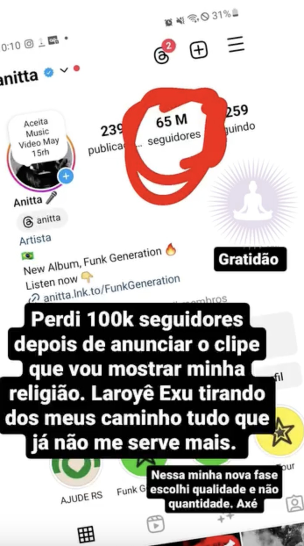 Story de Anitta &amp;mdash; Foto: Reprodu&amp;ccedil;&amp;atilde;o/Instagram