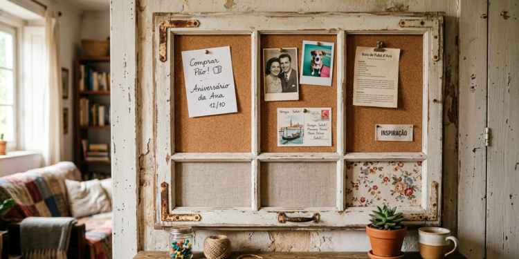 Janela velha que iria para o lixo pode se transformar em um quadro de avisos com aparência vintage