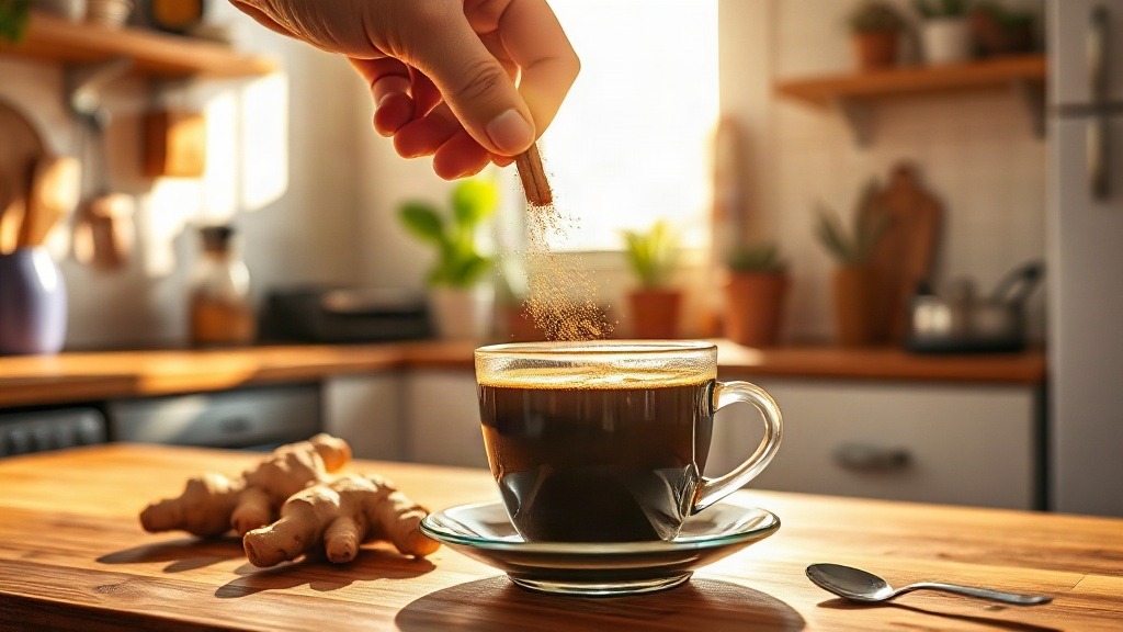 prepare o café como de costume, acrescente uma pitada de canela em pó e outra de gengibre, misture e prove antes de adicionar mais. Quem usa a raiz fresca pode coar a bebida para retirar fragmentos, caso não goste da textura.