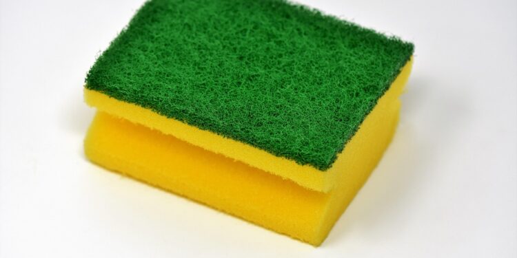 Lado verde lado amarelo esponja