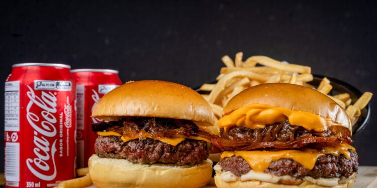 Lanche diário hambúrguer fritas refrigerante