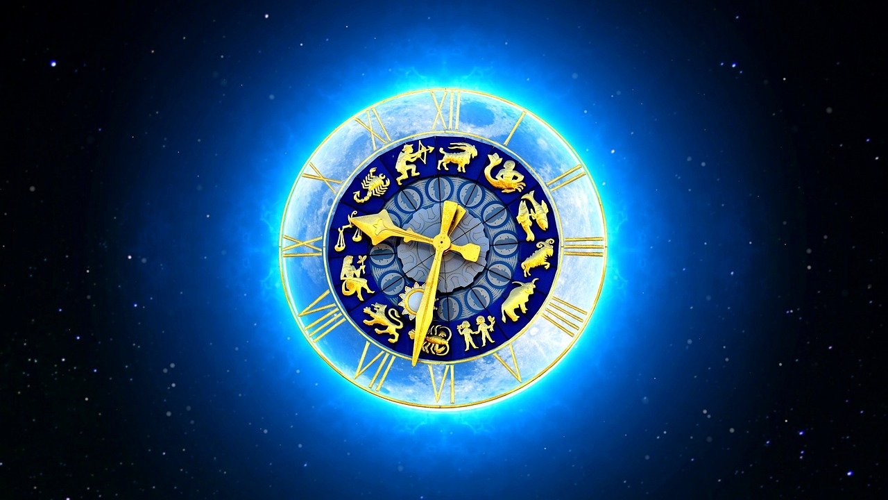 signo, céu estrelado, relógio, lua, signo, signo, signo, signo, signo