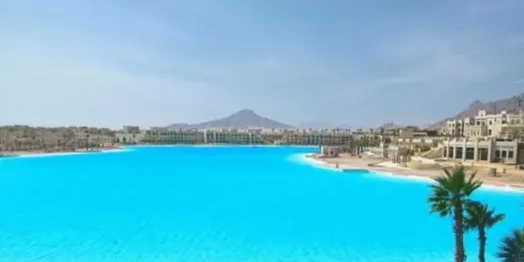 Está no Guinnes Book: maior piscina do mundo é uma verdadeira “lagoa cristalina” e fica no meio do deserto