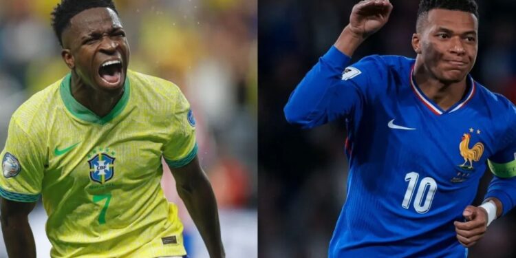 Jogador da Seleção Brasileira e um jorgador da Seleção Francesa