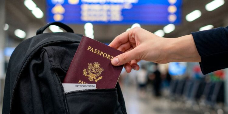 Passaporte em uma mochila
